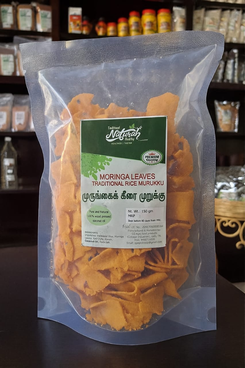 MORINGA LEAVES TRADITIONAL RICE MURUKKU(PAKKAVADA) 150G