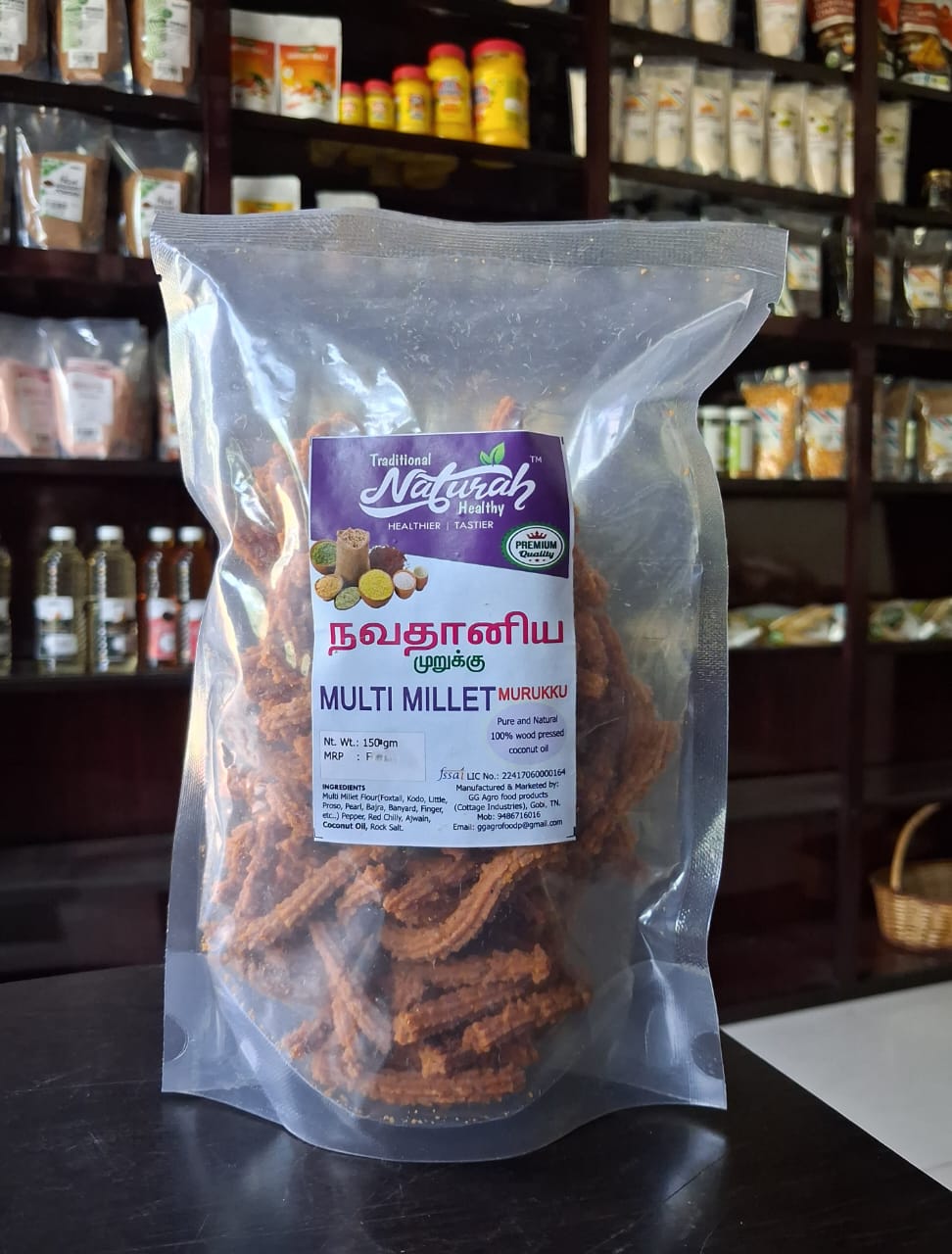 MULTI MILLET MURUKKU 150 GMS (FRIED IN COCONUT OIL)